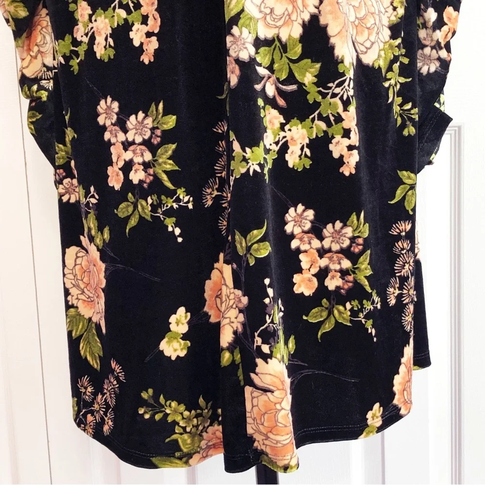 Capsule Black Multi Floral Velvet Ruched Long Sleeve Shift Dress 16 - Picture 16 of 16